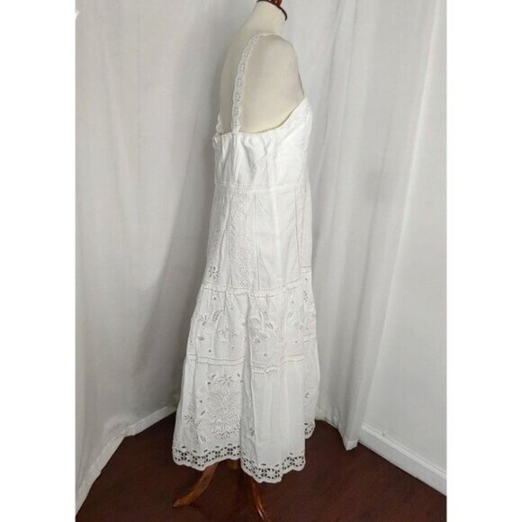 FARM Rio Midi Dress XL White Richelieu Bustier Corset Eyelet Resort Bridal - Picture 8 of 16